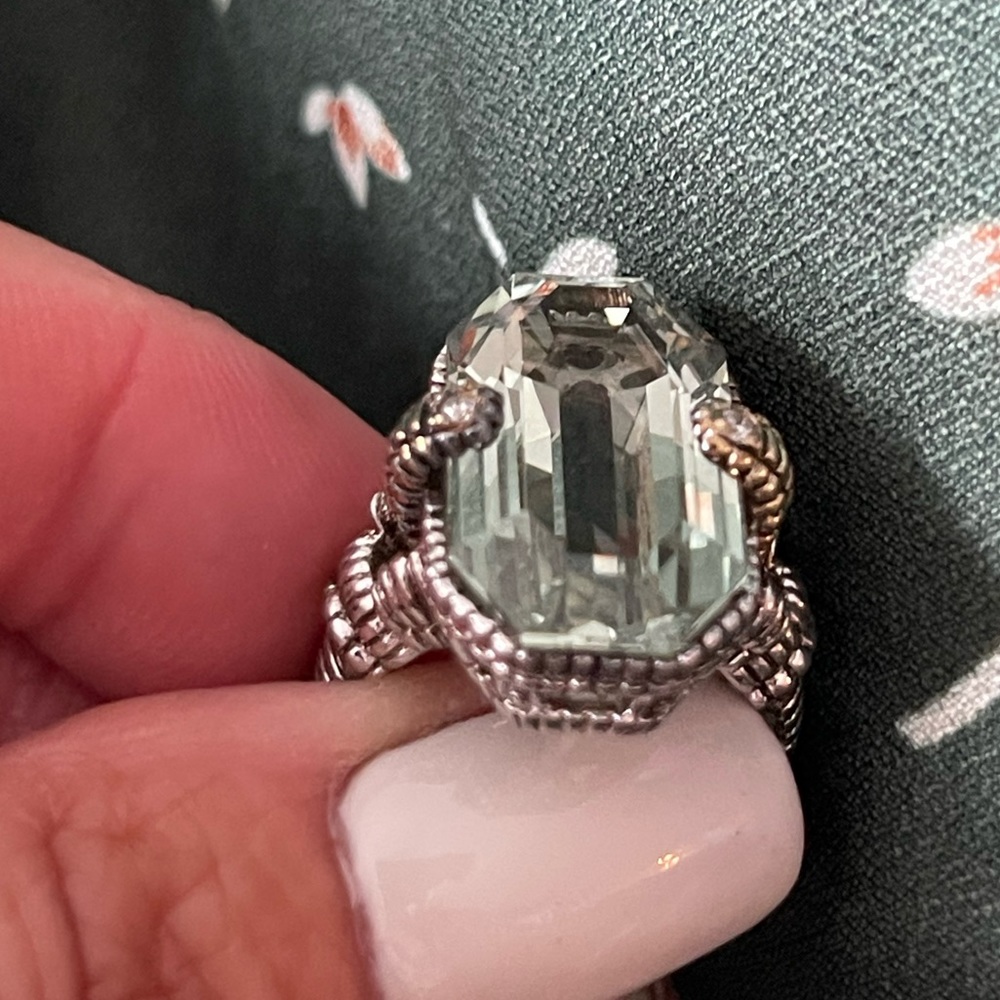 ❤️ Judith Ripka JR TWO 18K 925 Green Prasiolite (Green Amethyst) Diamond Ring - Picture 4 of 13